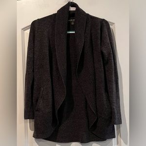 Barefoot Dreams CozyChic Lite Brown Black Open Front Cardigan Sz XS /‎ S